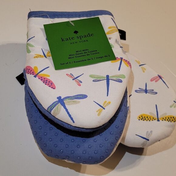 KATE SPADE DRAGONFLY COOKING KITCHEN HOT HAND MITTS set of 2 NWT NEW - Picture 1 of 4
